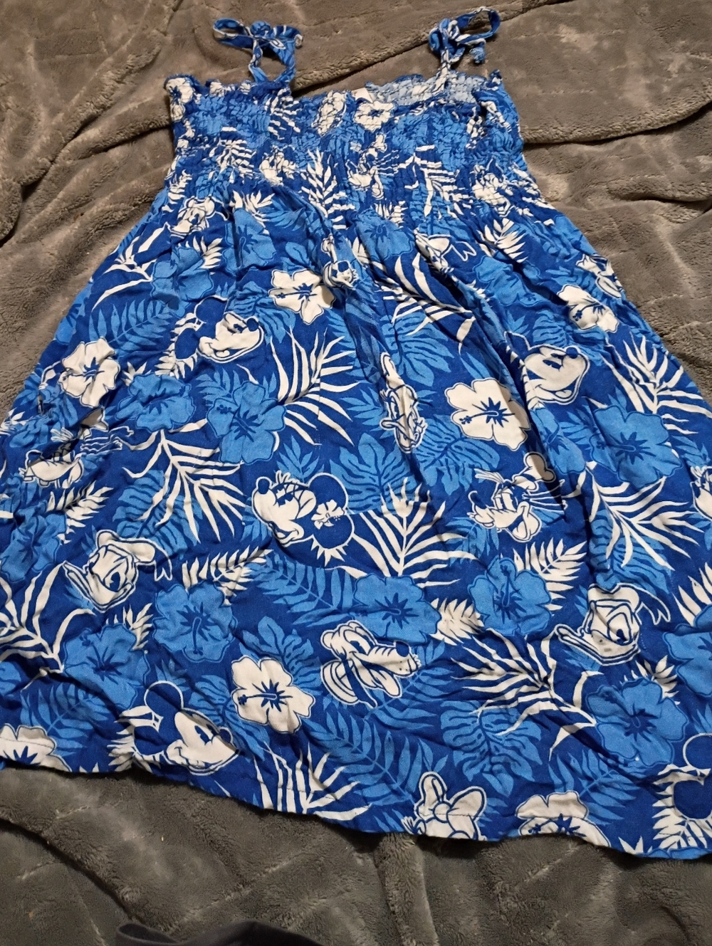 Disney Mickey And Minnie Mouse Blue And White Floral Sleeveless Girls Dress